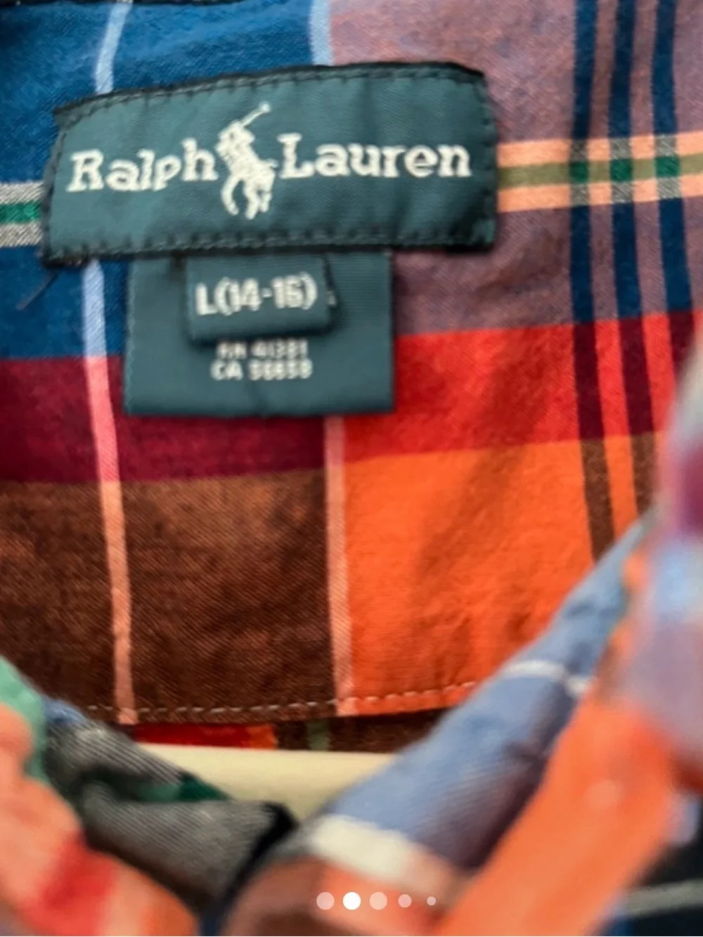 Ralph Lauren Orange, Navy & Brown Plaid Short-Sleeve Button-Down Shirt